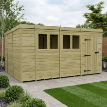 14 x 10 Pent Shed Tanalised (Single Door, With Windows)