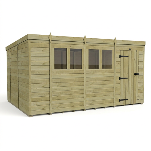 14 x 10 Pent Shed Tanalised (Single Door, With Windows) 1
