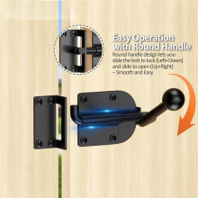 Heavy Duty Slide Bolt Gate Bolt Ergonomic Round Handle, Black Gate Hardware for Outdoor Wooden Fence, Shed Door