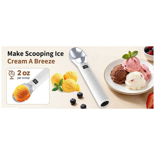 Quick Heating Electric Ice Cream Scoop with LED Display, USB Rechargeable, Waterproof Black 2