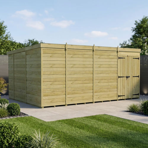 15 x 10 Pent Shed Tanalised (Double Door, No Windows)