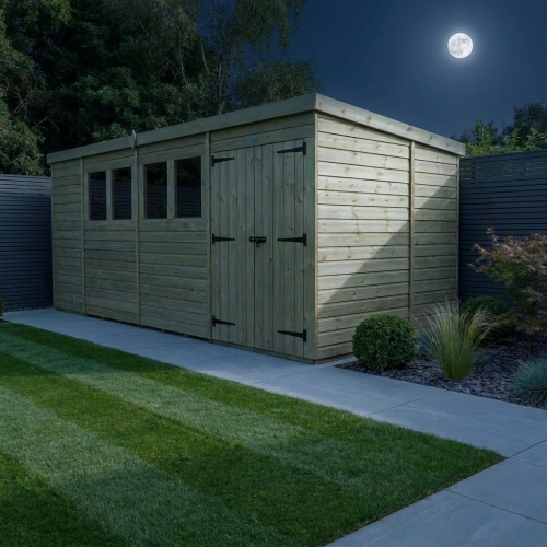 15 x 10 Pent Shed Tanalised (Double Door, With Windows) 2