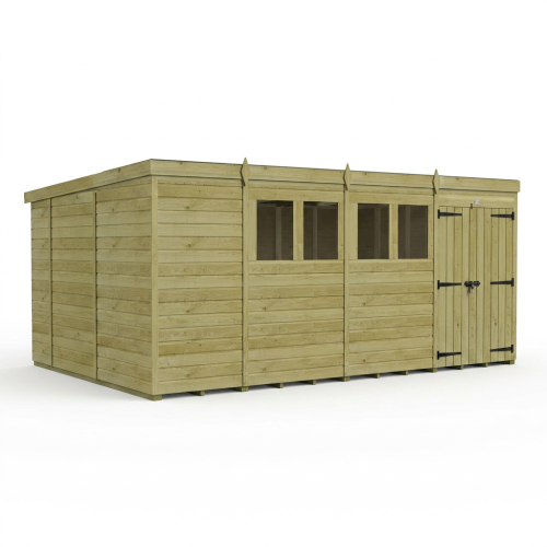 15 x 10 Pent Shed Tanalised (Double Door, With Windows) 1