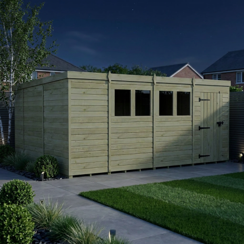 15 x 10 Pent Shed Tanalised (Single Door, With Windows) 2