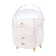 White Expandable Makeup Storage Organizer with Dust Cover, Portable Multi-Layer Skincare Cosmetic Drawer Box for Vanity Bathroom