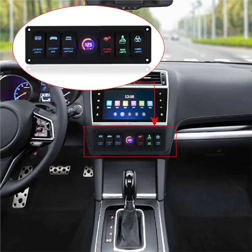 Bunte 12V 6-Gang Kippschalter Sicherungs-LED-Voltmeter RV Auto Marine Boot Schalterpanel LED Schalterpanel Auto 1