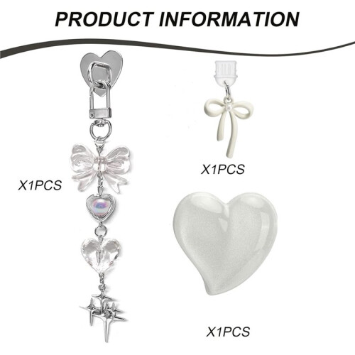 Cute Charms Set Including Dust Plug ,Heart Grip Holder,Bling Keychains with Hook