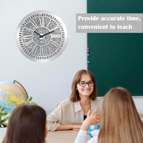 Silver Round 40cm Crushed Diamond Wall Clock 1