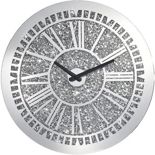 Silver Round 40cm Crushed Diamond Wall Clock