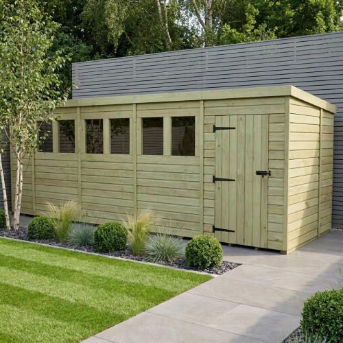 19 x 7 Pent Shed Tanalised (Single Door, With Windows)