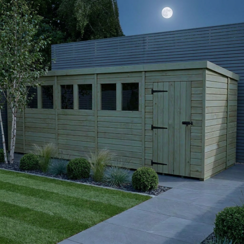 19 x 7 Pent Shed Tanalised (Single Door, With Windows) 2