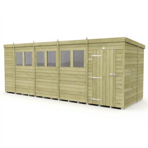 19 x 7 Pent Shed Tanalised (Single Door, With Windows) 1
