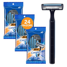 BIC Comfort 3 Disposable Razors, Long-Lasting 3-Blade Razors for Men, Perfect razors Designed for Smooth and Comfortable Shave, 8 Count (Pack of 3)
