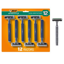 BIC Sensitive 3 Disposable Razors for Men With 3 Blades for Sensitive Skin, 12 Count Value Pack of Shaving Razors