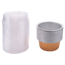Dessertbekers met Deksels, 25-Pack Gouden Aluminiumfolie Bakbekers Houders, Cupcake Bake Utility Ramekin Doorzichtige Puddingbekers