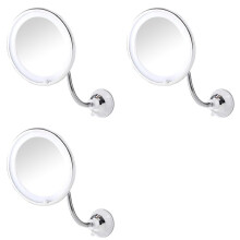 3pièces Miroir Pliant à Ventouse Rotation à 360 Degrés LED 10X avec Ventouse Puissante Miroir de Portable Sans Fil