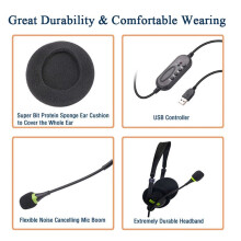 2X USB Wired Headset with Microphone Noise Cancelling in- Control Business Comfort Earphone for Chatting Software