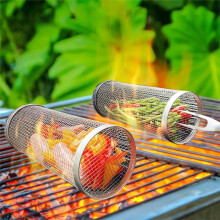 Barbecue Grill Grate Barbecue Cages Camping Picnic Cookware Outdoor Round Campfire Grill Grid Rolling Grill Basket