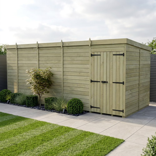 19 x 8 Pent Shed Tanalised (Double Door, No Windows)