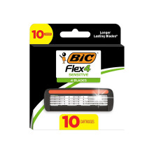 BIC Flex 4 Refillable Razors for Men, Long-Lasting 4 Blade Razors for Sensitive Skin, 1 Handle and 7 Cartridges, 8 Piece Shaving Kit