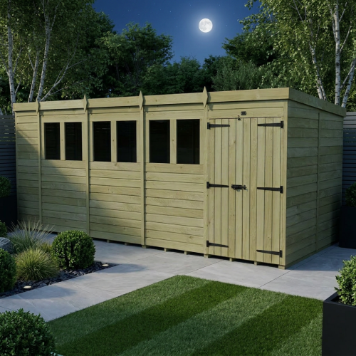 19 x 8 Pent Shed Tanalised (Double Door, With Windows) 2