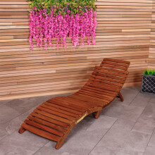 Charles Bentley Large Folding Curved Reclining FSC Wooden Sun Lounger Patio Sunbed
