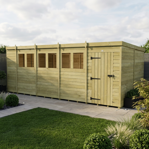 19 x 8 Pent Shed Tanalised (Single Door, With Windows)