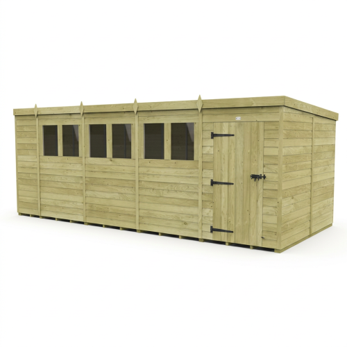 19 x 8 Pent Shed Tanalised (Single Door, With Windows) 1