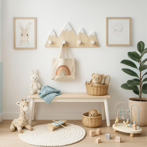 Väggklädhängare för barn, 4 krokar – Mountain Design