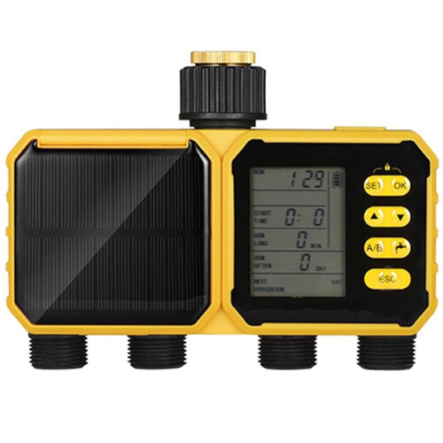 Solar Powered Water Timer 4 Zone Irrigation Controller with Rain Sensor Automatic for Lawn Garden Livesto (No-APP)