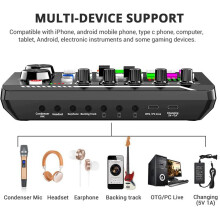 2X F998 Live Sound Card Audio Mixer Podcast, Voice Changer for Sound Effects Board for Microphone Karaoke