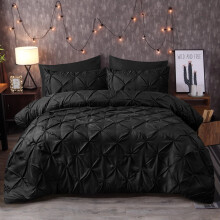 (King, Black) Luxury Pintuck Duvet Bedding Set with Pillowcases