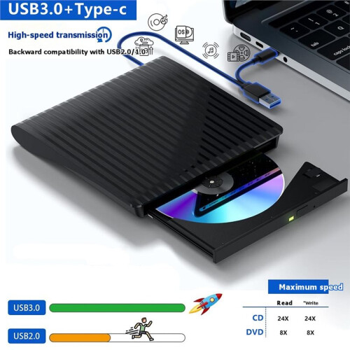 USB3.0 External Optical Drive Type-C for  Desktop Computers Portable CD/DVD Burners Laptops