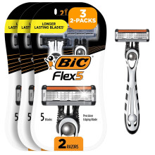 BIC Flex 5 Sensitive Men's Disposable 5-Blade Razors, Comfortable Shave, 2-Pack