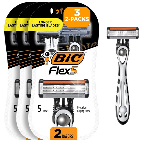 BIC BIC Flex 5 Sensitive Men's Disposable 5-Blade Razors, Comfortable Shave, 2-Pack