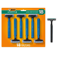 BIC Sensitive 2 Men's Disposable 2-Blade Razors, Sensitive Skin Shave for Dorm and Daily Grooming, 1 Count (Pack of 18)