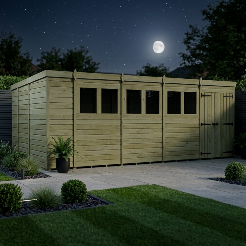 18 x 9 Pent Shed Tanalised (Double Door, With Windows) 2