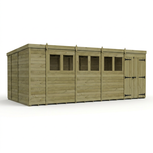 18 x 9 Pent Shed Tanalised (Double Door, With Windows) 1