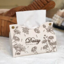 (Beige)Elegant Ink Bamboo Leaf Tissue Container With Surface For Bedroom And Room Guest