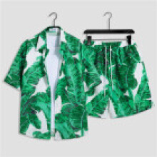 (Style D,XL)Combo de camisa e shorts havaianos de verão com tecido de poliéster visual casual de verão