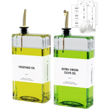 Olive Oil Dispenser for Kitchen, Glass Oil Bottle 17 Oz, Oil and Vinegar Dispenser Set with Pour Spout