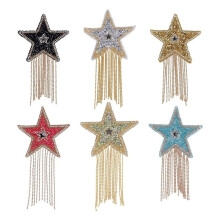 6pcs Star Rhinestone Patches with Chain Tassels Five-Pointed Star Ironing Patches Clothes Hat Jeans Bag Dress Pants DIY