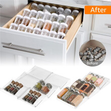 3 Layer Spice Drawer Organizer Expandable Spice Jar Rack Tray Plastic Seasoning Organizer Cabinet Kitchen Shelves