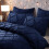 (Double, Navy) Luxury Pintuck Duvet Bedding Set with Pillowcases 2
