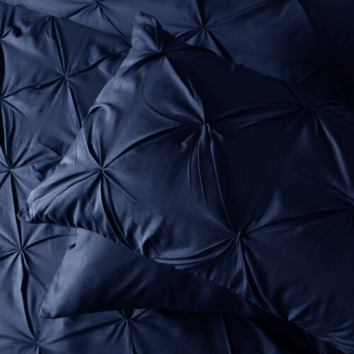 (Double, Navy) Luxury Pintuck Duvet Bedding Set with Pillowcases 2