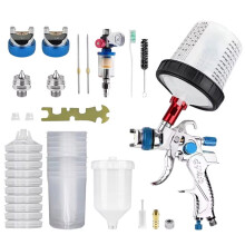 HVLP Spray Gun 1.4+1.7+2.0mm Nozzle Kit with Air Regulator Filters +10PCS No-Clean Paint Mixing Cups