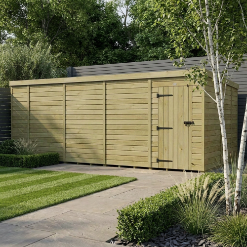 18 x 9 Pent Shed Tanalised (Single Door, No Windows)