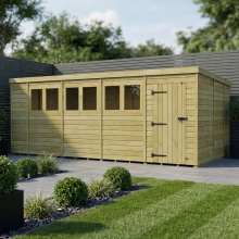 18 x 9 Pent Shed Tanalised (Single Door, With Windows)