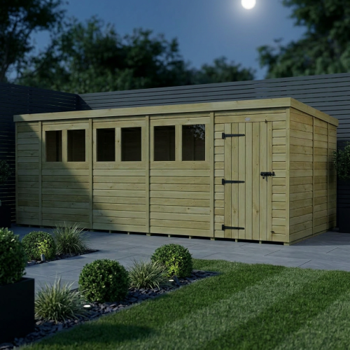 18 x 9 Pent Shed Tanalised (Single Door, With Windows) 2