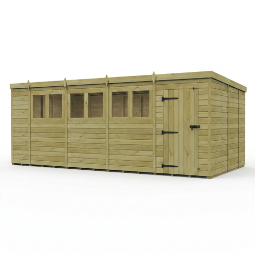 18 x 9 Pent Shed Tanalised (Single Door, With Windows) 1